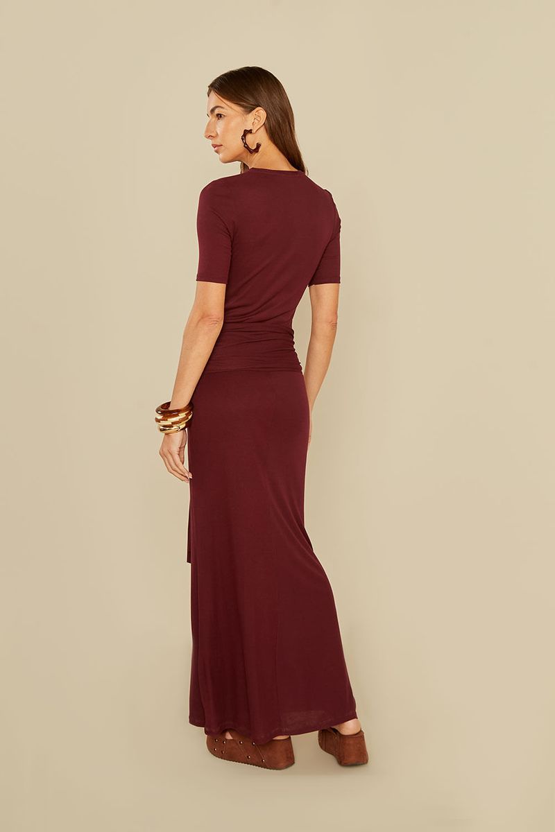 Vestido Malha Longo Amarração - Verniz Cherry