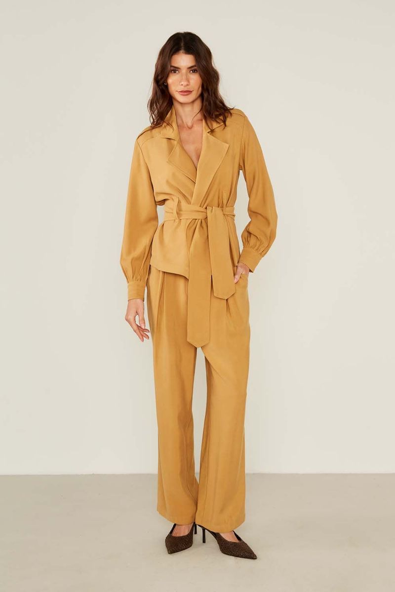 Calça Casual Prega - Caramelo Queimado