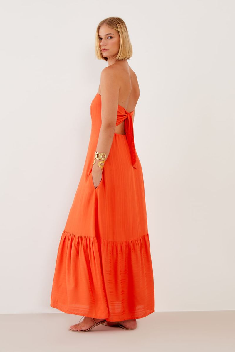 Vestido Casual Maquinetado - Laranja Open