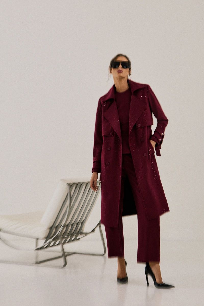 TRENCH COAT FLORA DARK WINE