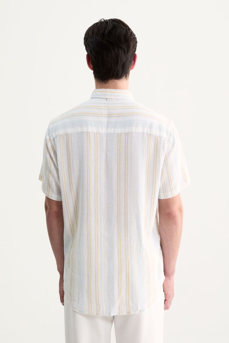 Camisa Manga Curta Linho Stripe New