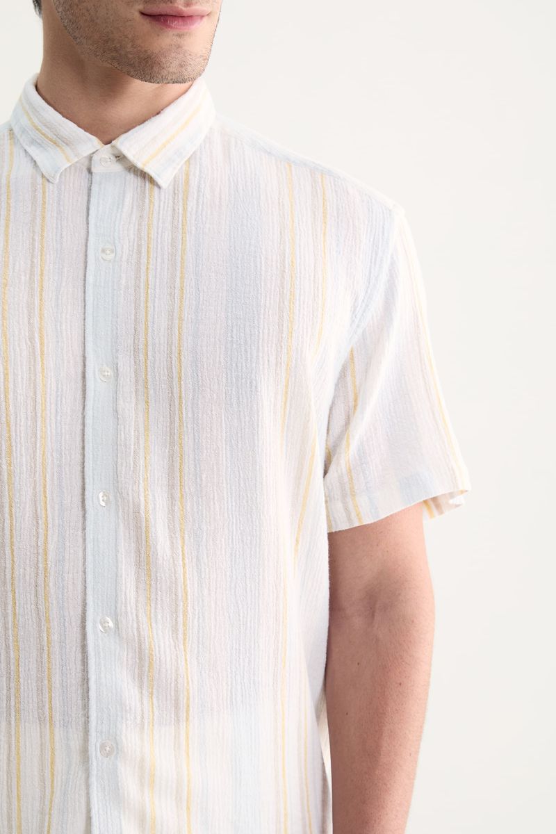 Camisa Manga Curta Linho Stripe New