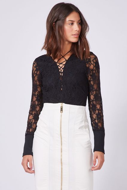 Body Preto Com Renda Estampado E Mais Off Premium