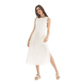 Vestido Midi Decote Redondo Detalhe Costas Jeans Menor preço em Vestido Midi Decote Redondo Detalhe Costas Jeans