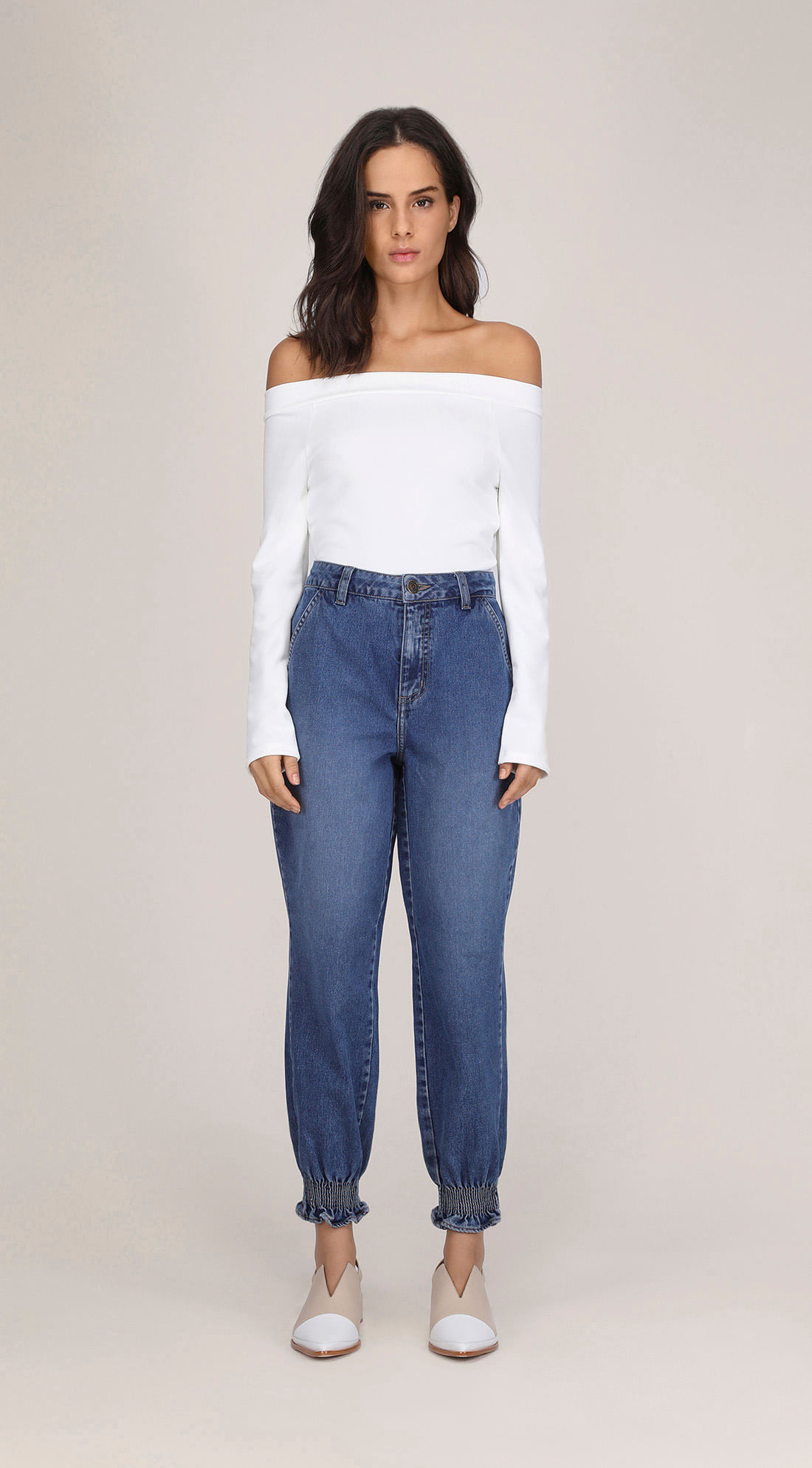 Blusa Ombro A Ombro Manga Longa Basica Off White Off Premium Mobile