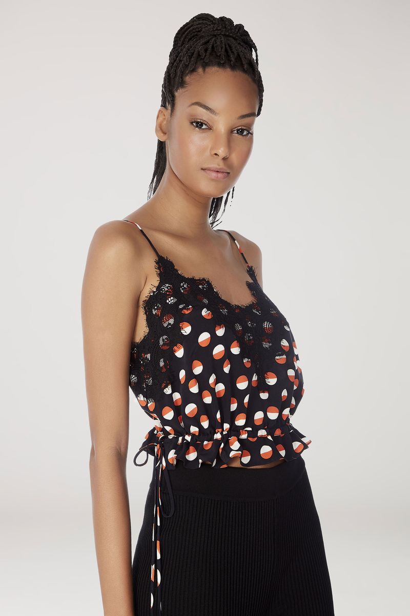Top Cropped Renda Estampado Básico