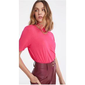 T-Shirt Iódice Gola Alta Básica Rosa Menor preço em T-Shirt Iódice Gola Alta Básica Rosa