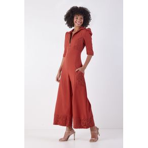 Macacão Pantacourt Crepe Mix Renda - Camel Menor preço em Macacão Pantacourt Crepe Mix Renda - Camel