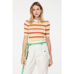 Blusa Tricot Listras Cores Quentes Menor preço em Blusa Tricot Listras Cores Quentes
