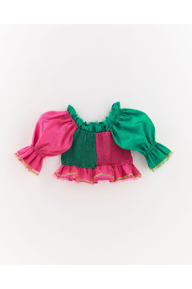 Top Tule Verde e Rosa