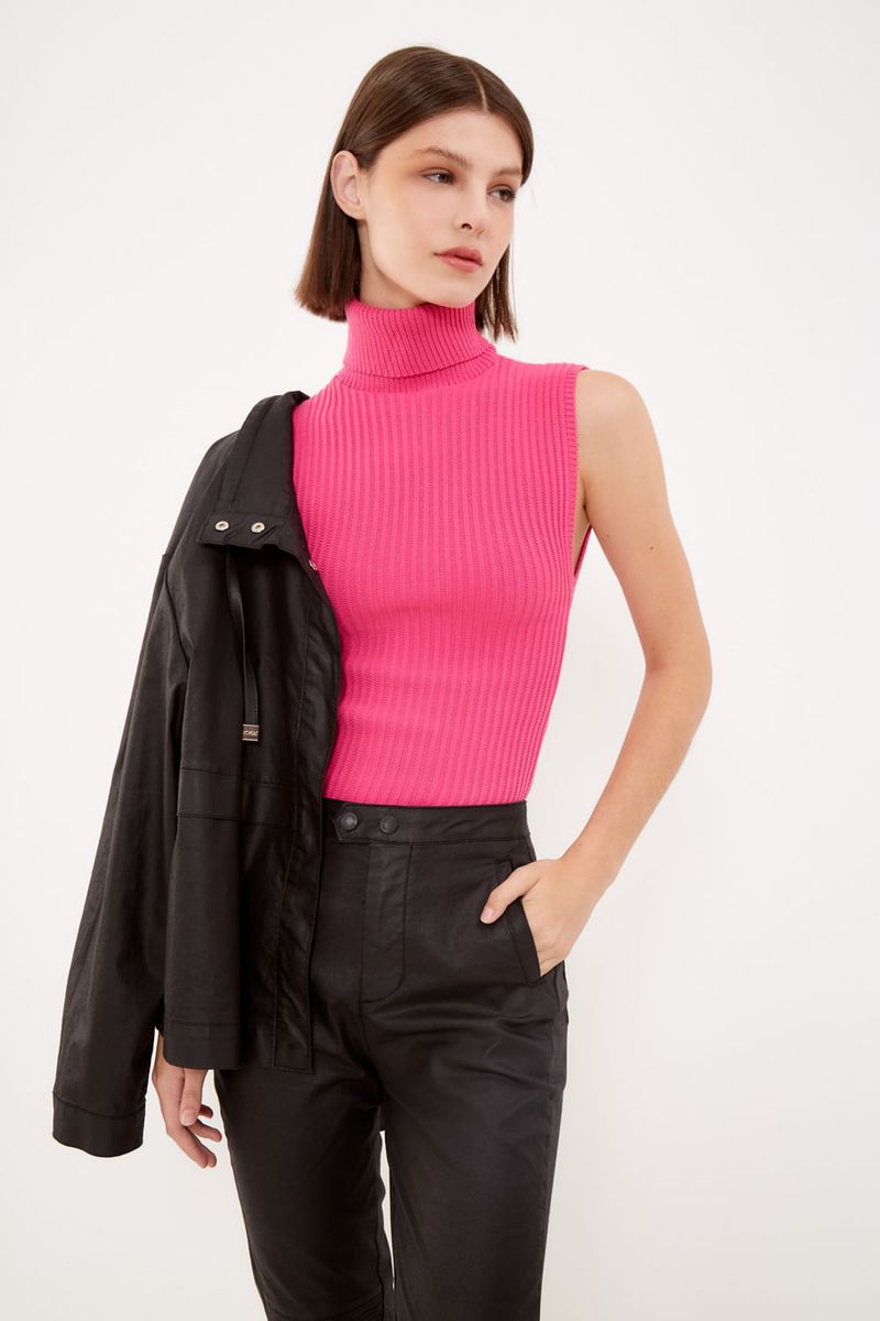 Top Tricot Canelado Com Gola