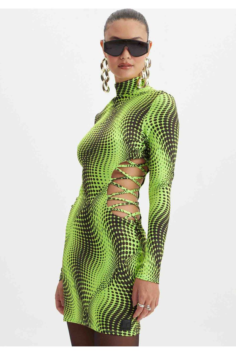 Vestido Curto Gola Alta Estampado