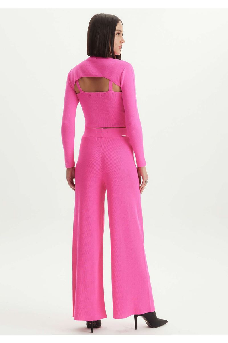 Calça Tricot Wide Leg Cintura Alta