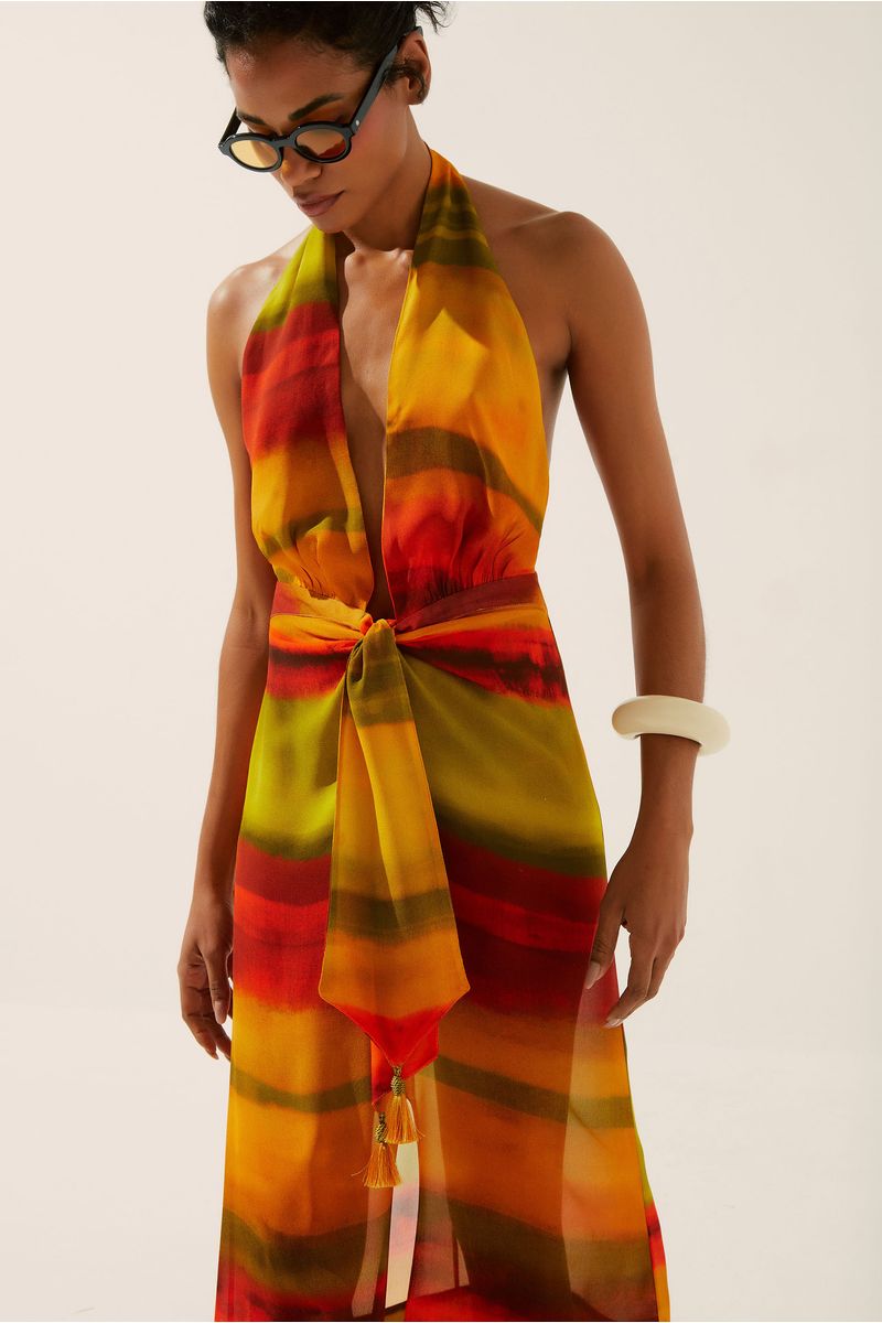 Vestido Midi Frente Única Tie Dye Solar