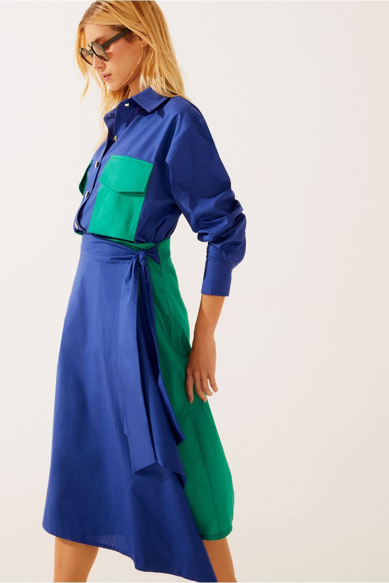 Saia Midi Transpassada Color Blocking