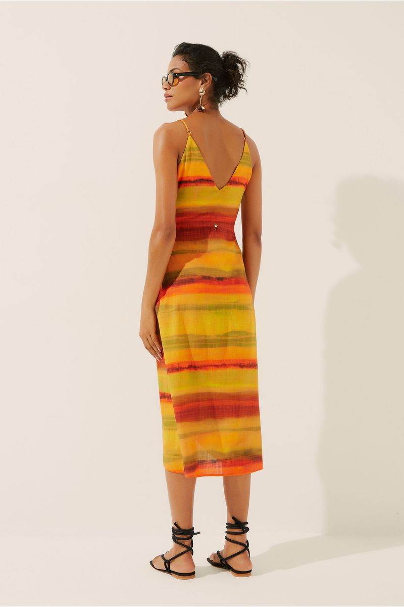 Vestido Midi Transpassado Com Amarração Tie Dye Solar