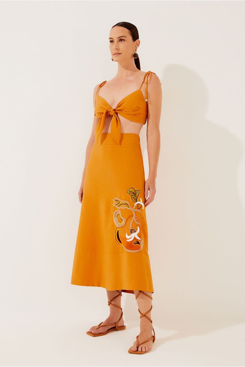 Top Cropped Amarração Caju Bordado