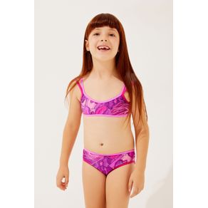 Biquíni Infantil Camiseta Com Amarração Folhagens ROSA/PINK PP/XS