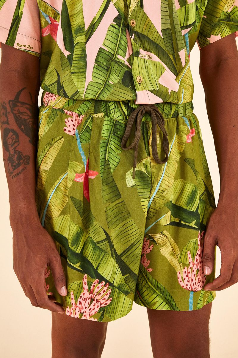 Bermuda Estampada Banana Verde e Rosa