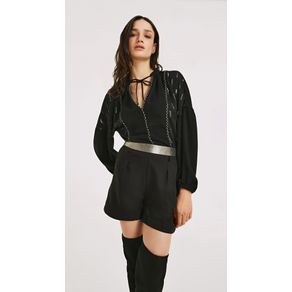 Shorts Morena Rosa Alfaiataria Com Faixa Preto
