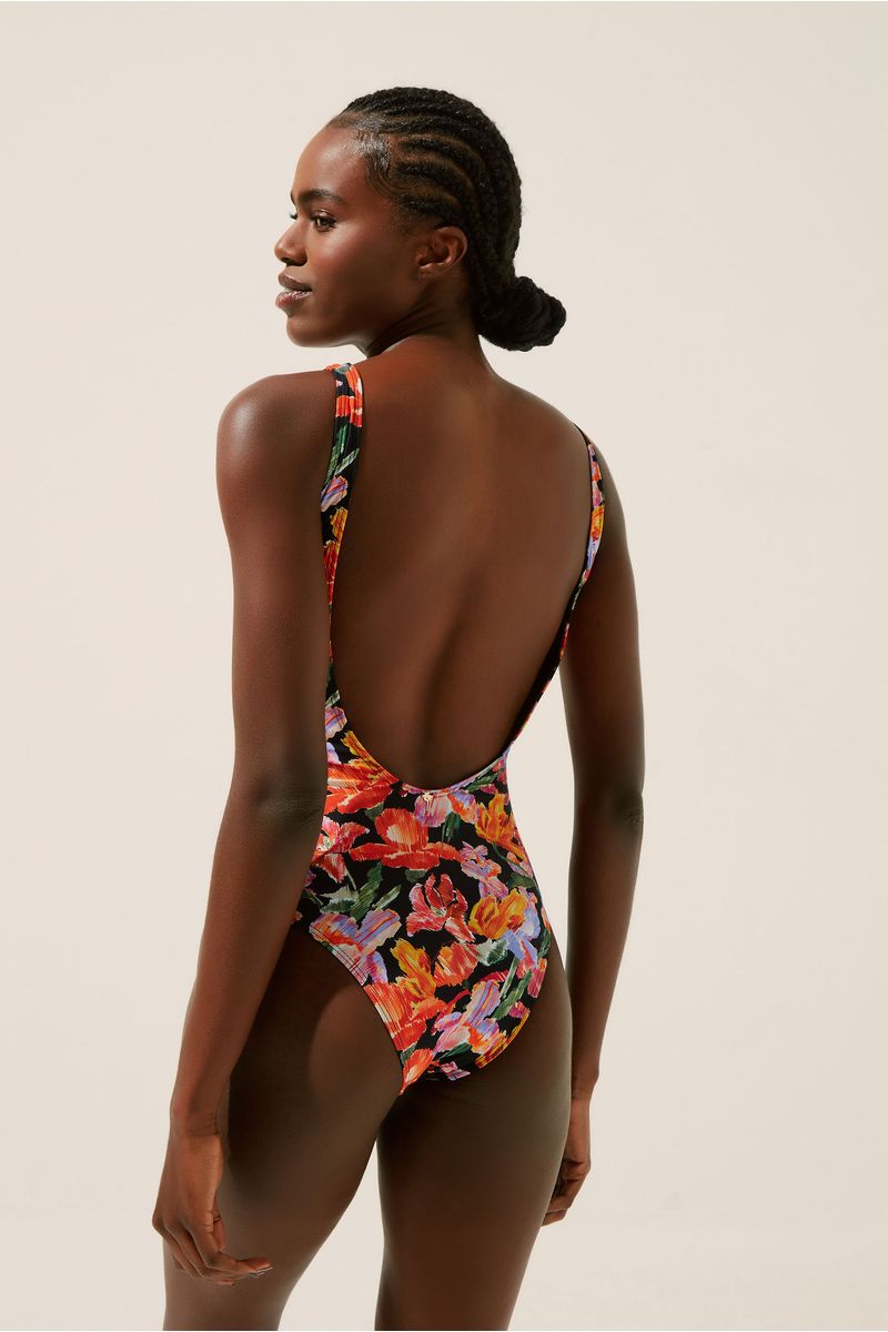Maiô Alça Transpassado Com Elo Floral Ikat