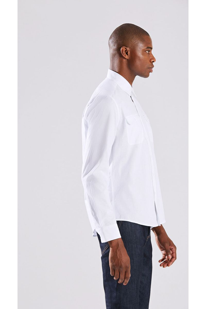 Camisa Manga Longa Com Bolso Branco