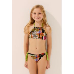 Biquíni Infantil Frente Única Colagem Botânica PRETO/BLACK PP/XS