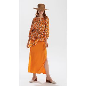 Saia Iódice Longa Reta Com Fenda Laranja 38