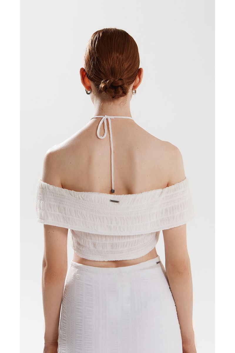 Top Iódice Cropped Ombro A Ombro Detalhe Alça Off White