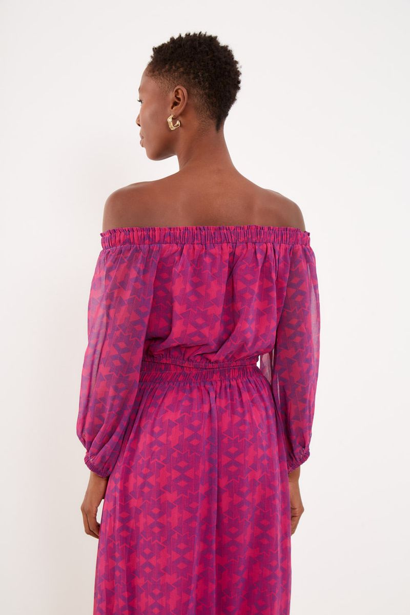 Blusa Manga Longa Estampa Gérbera Rosa