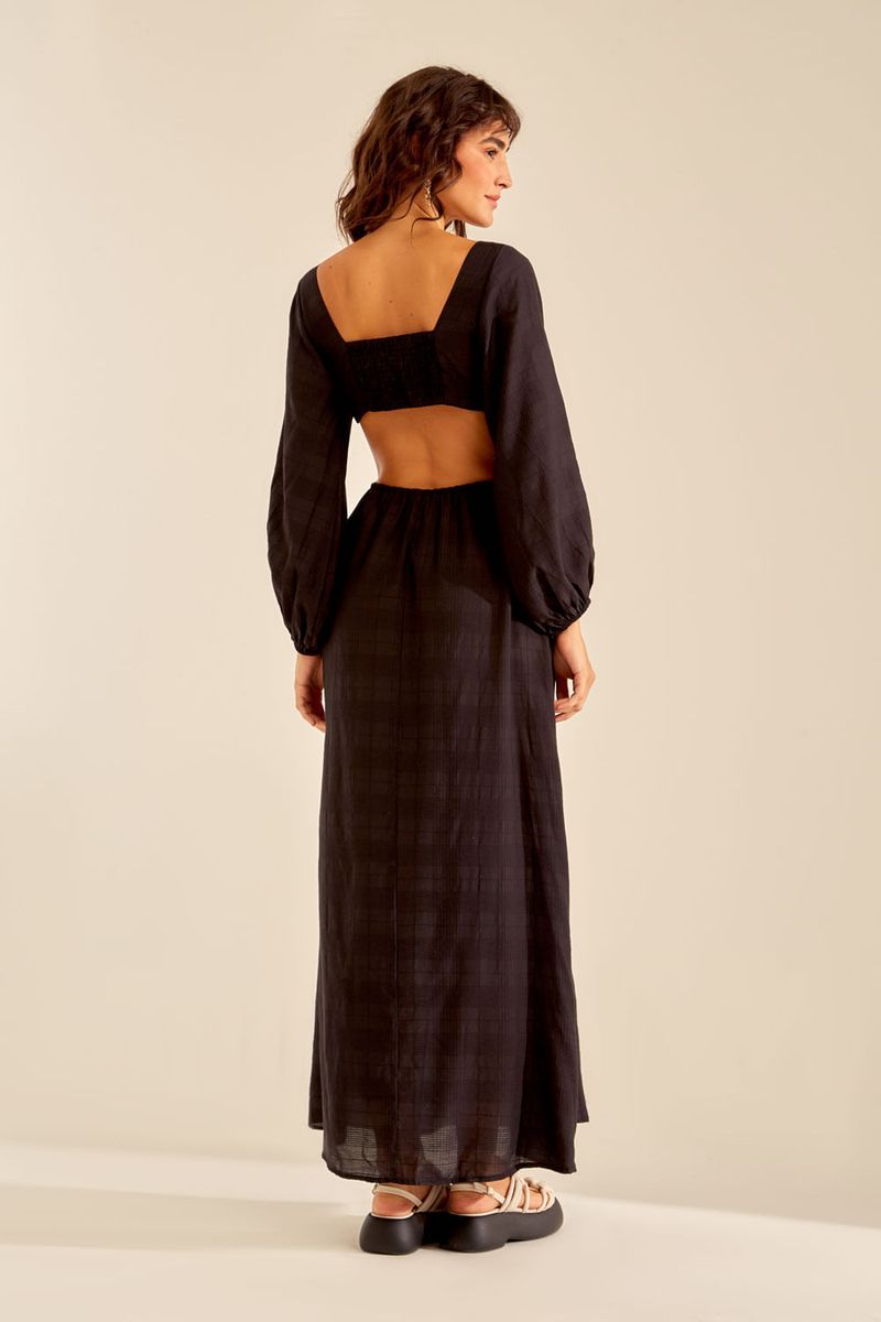 Vestido Tecido Xadrez Midi