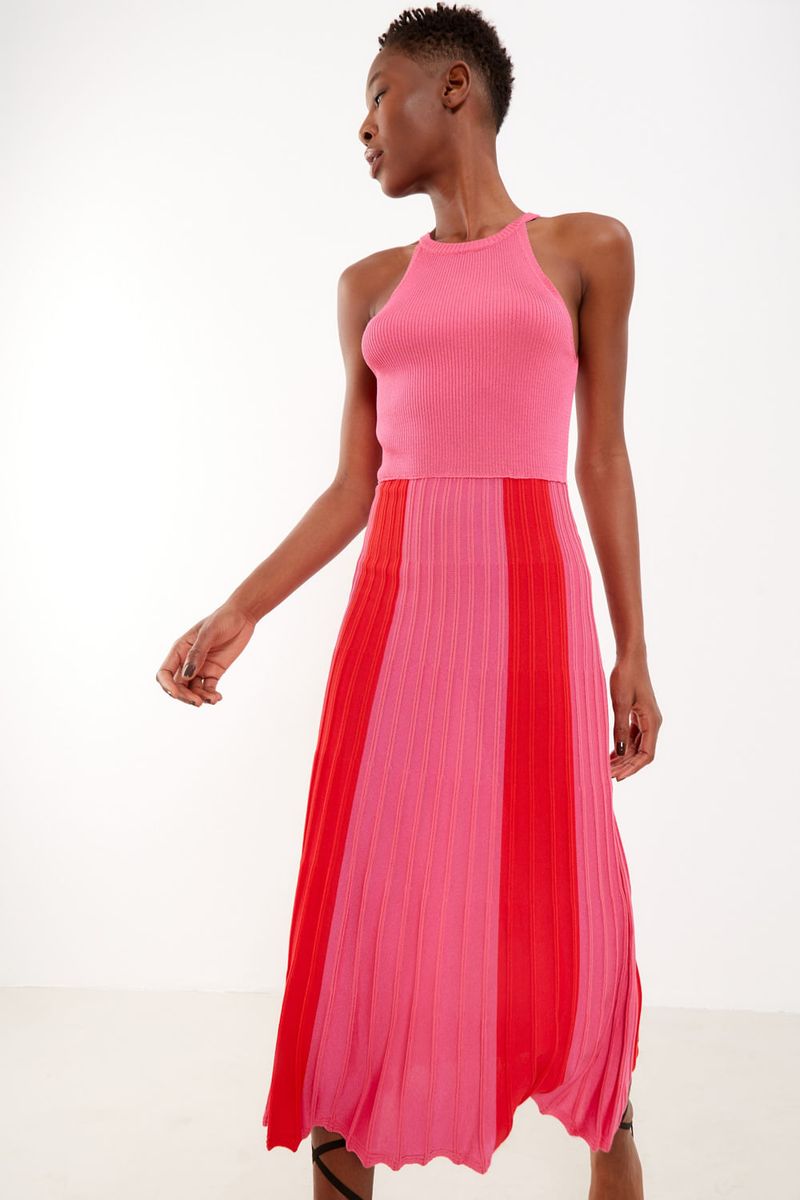 Vestido Tricot Plissada Listras