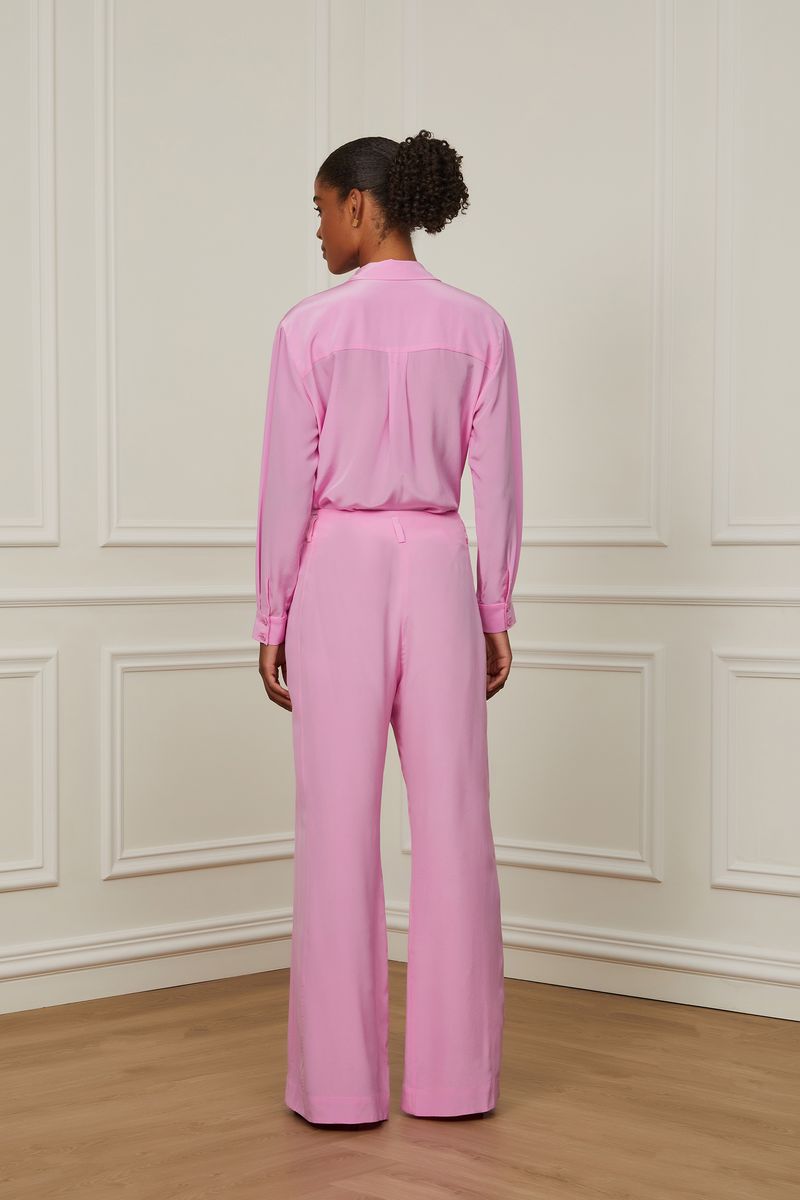 Calça De Seda Com Recorte Rosa Ciclamen