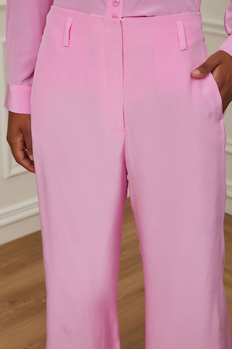 Calça De Seda Com Recorte Rosa Ciclamen