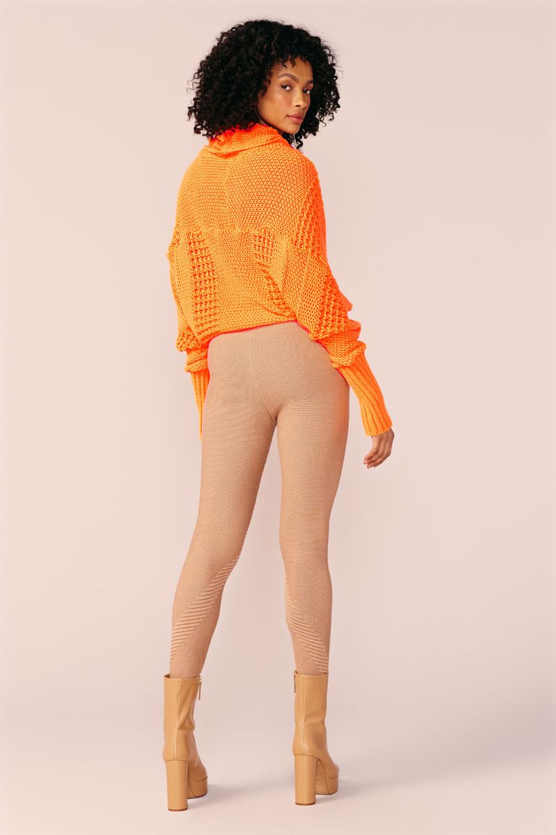 BLUSA GOLA ALTA LISTRAS TRICOT -LARANJA