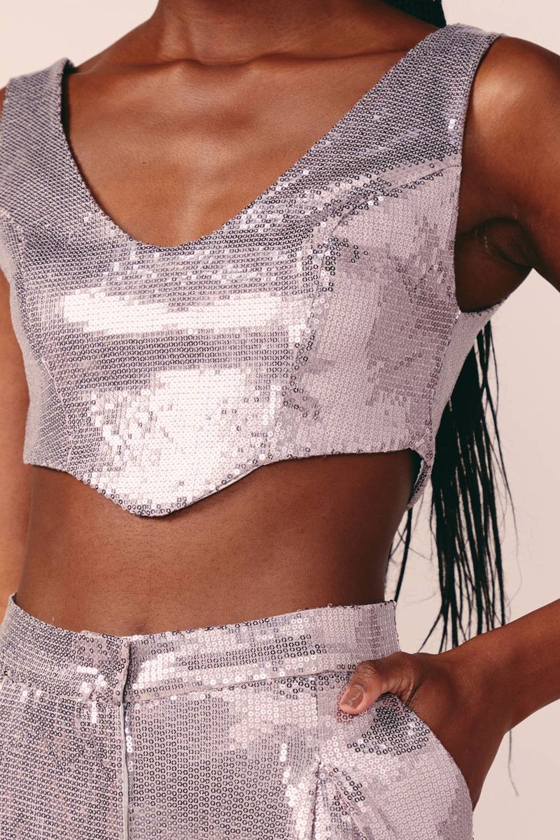 CROPPED CORSET PAETE -PRATA
