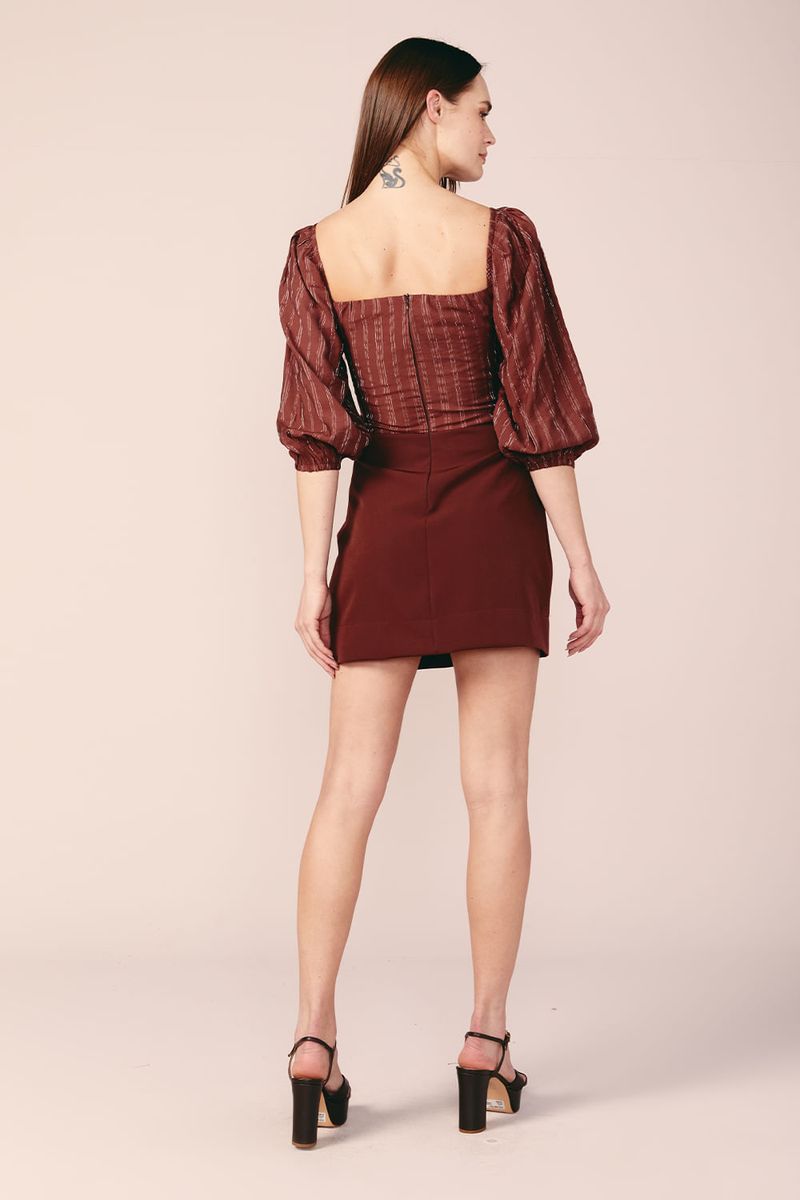 VESTIDO MIX TECIDO DET LUREX-CAFE / DOURADO