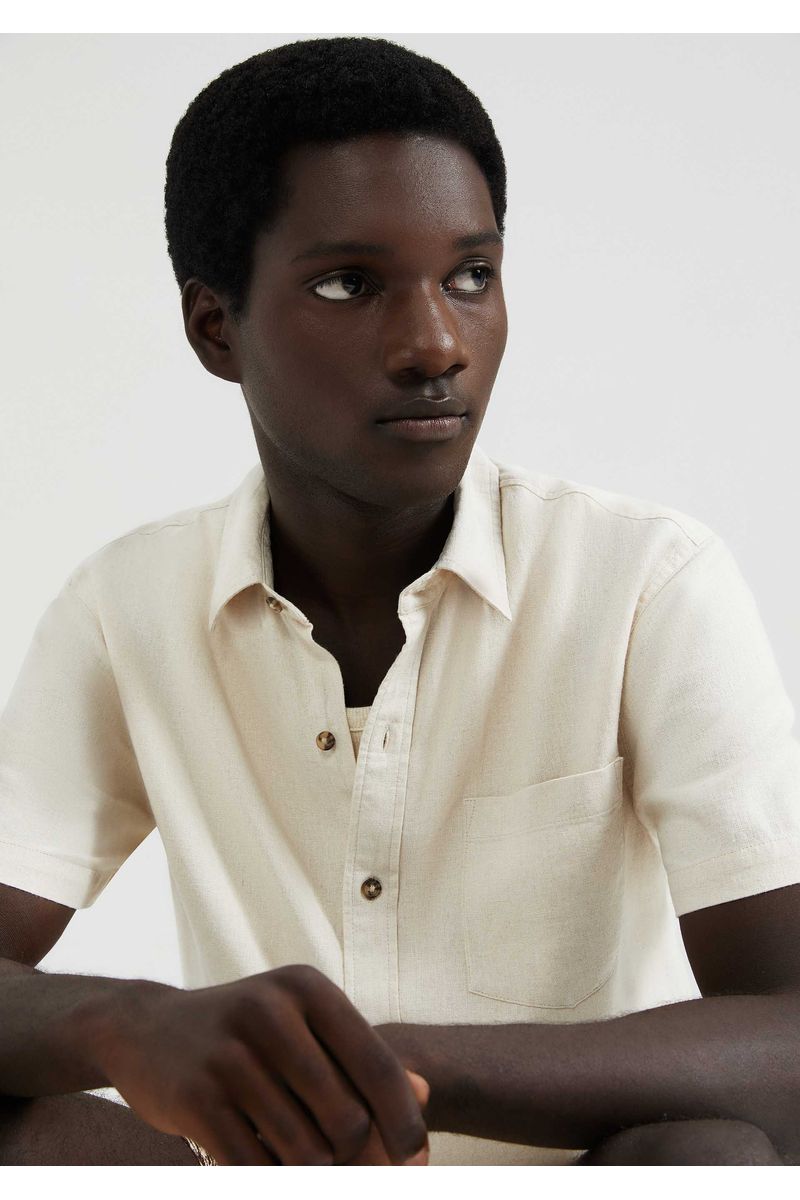 Camisa Básica Masculina Manga Curta Slim Em Linho
