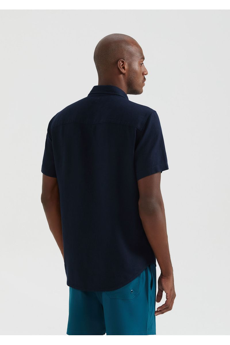 Camisa Básica Masculina Manga Curta Slim Em Linho