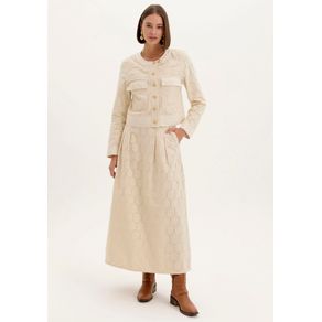 Saia Bordada Cintura Alta Bege G