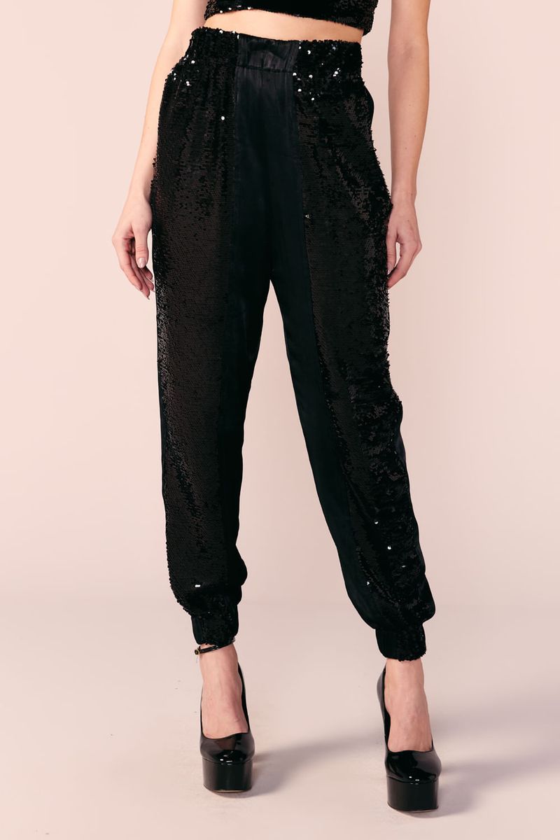 CALÇA JOGGING MIX PAETE - PRETO