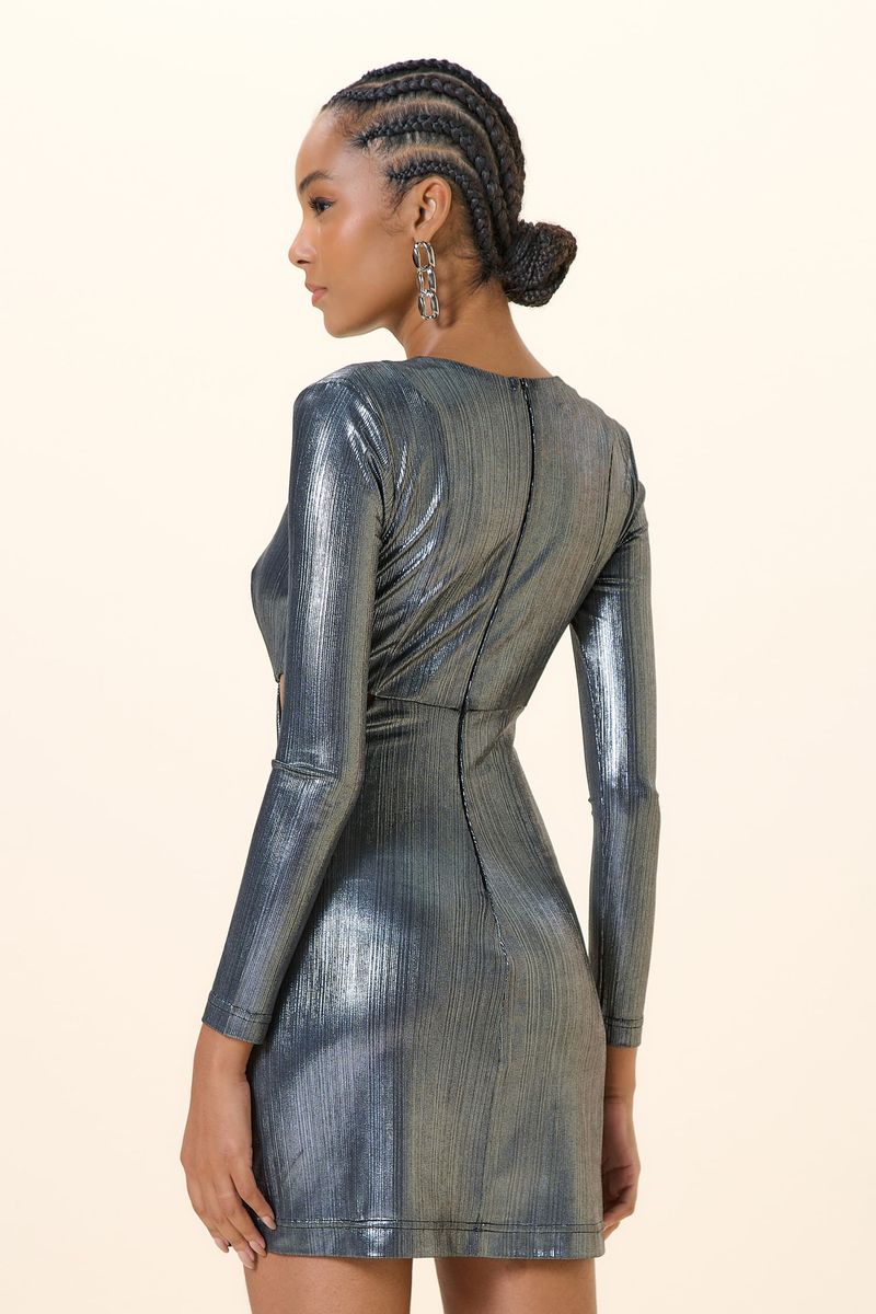 VESTIDO CURTO MANGA COMPRIDA-PRETO / PRATA
