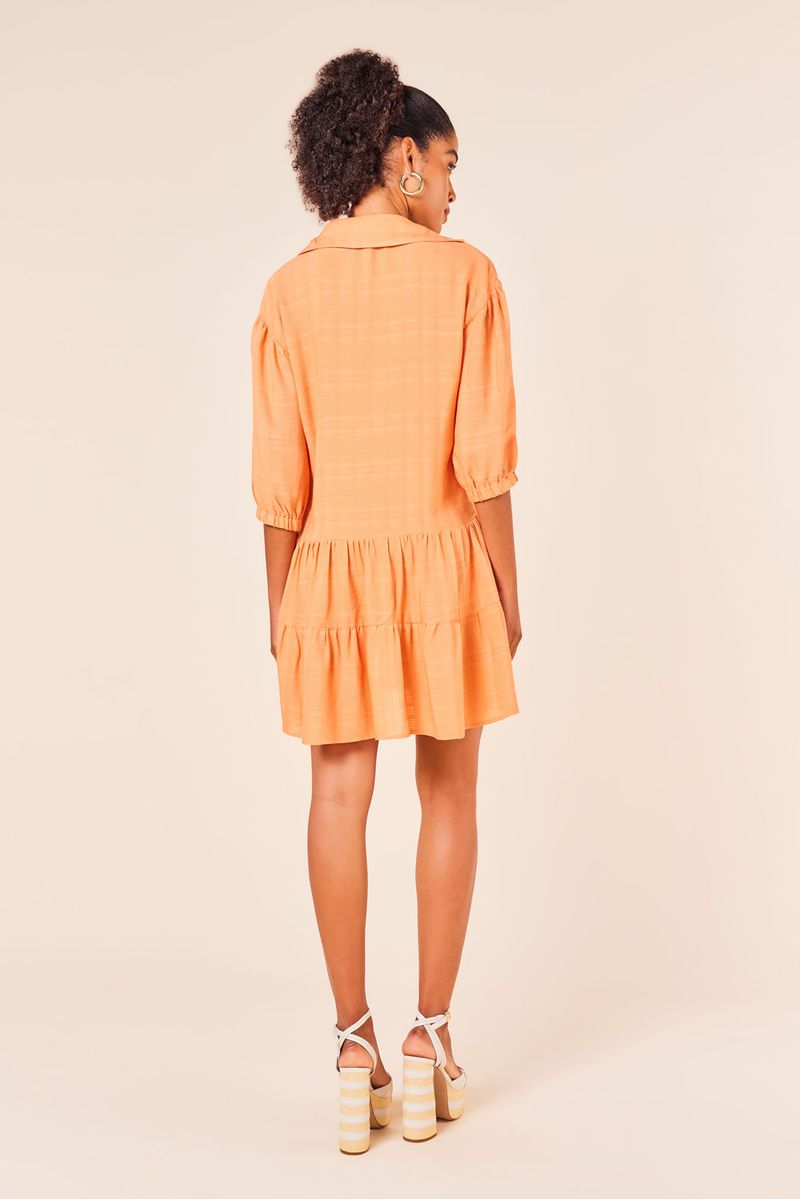 Vestido Curto Camisa com Dois Babados e Manga 3/4 -TOPAZIO
