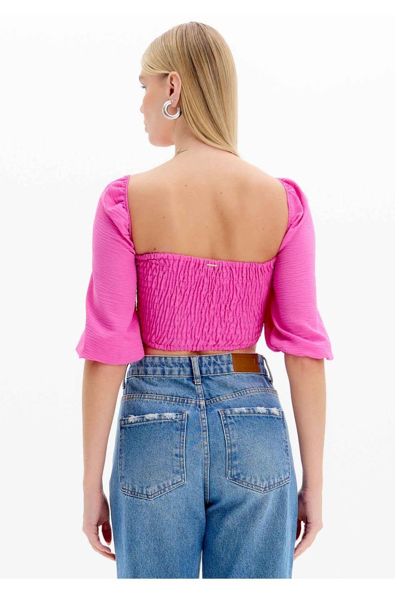 Blusa Cropped Manga Bufante