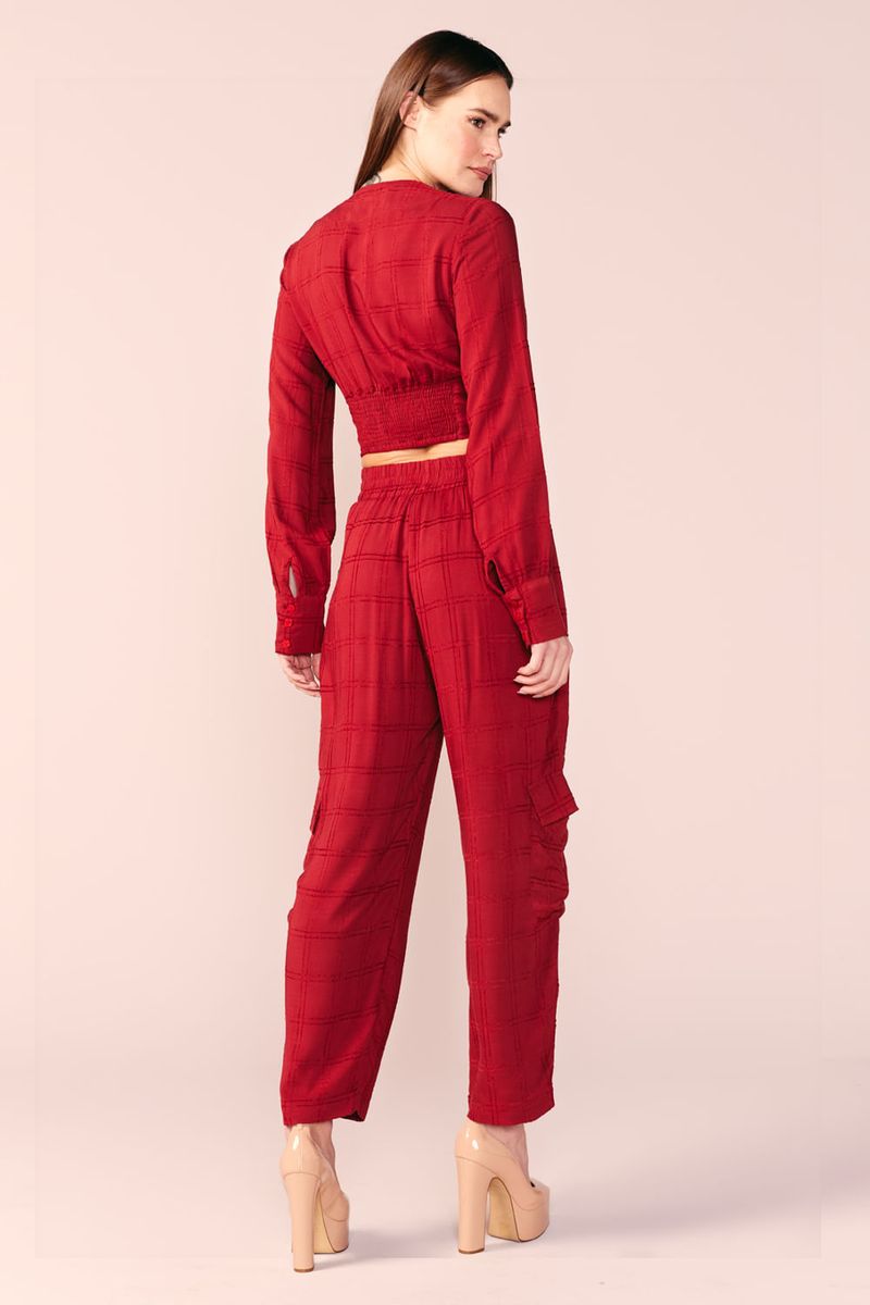 CALCA CARGO VISCOSE XADREZ -MARSALA