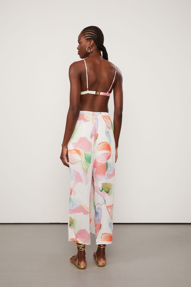 Calça De Georgette Pesado Pareô Estampada Reta