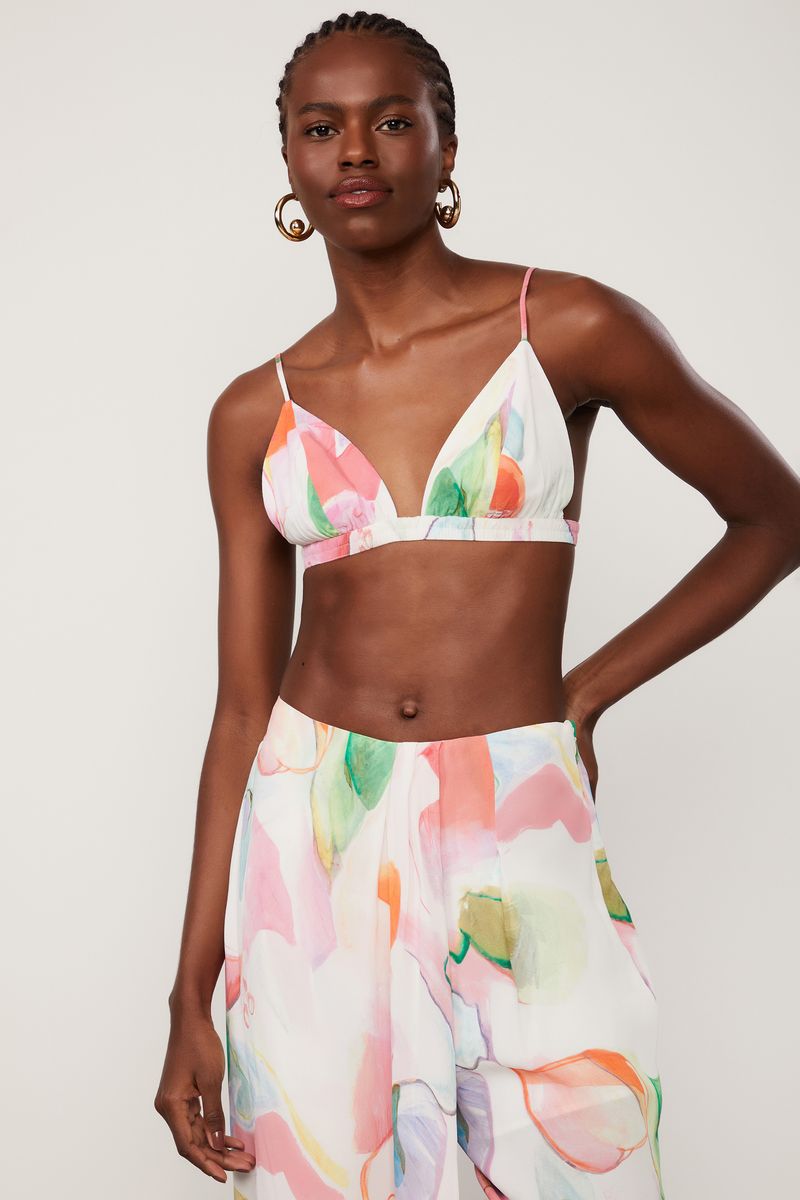 Calça De Georgette Pesado Pareô Estampada Reta