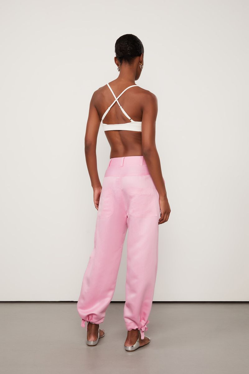 Calça Detalhe Amarração Na Barra Rosa