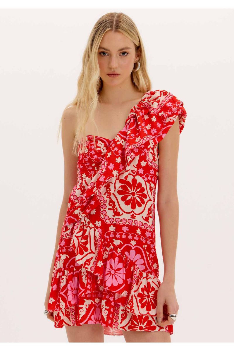 Vestido Curto Babado Estampado