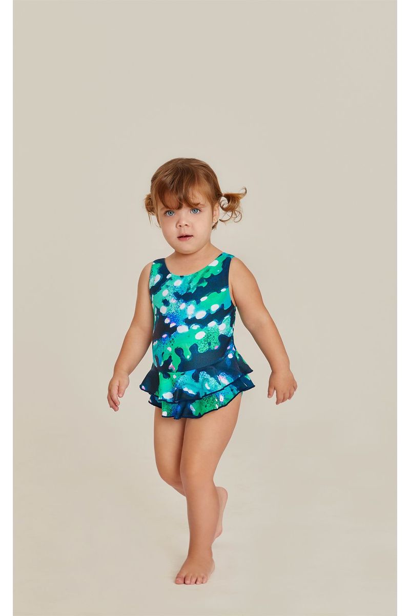 Maiô Babado Duplo Infantil Coral